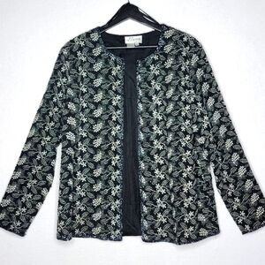 Black and White Floral And‎ Sequin Embellished Jacket SIZE XL #828